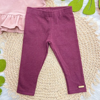 Conj. Casaco de Moletom Just Love e Calça Legging Canelada - Rose e Uva